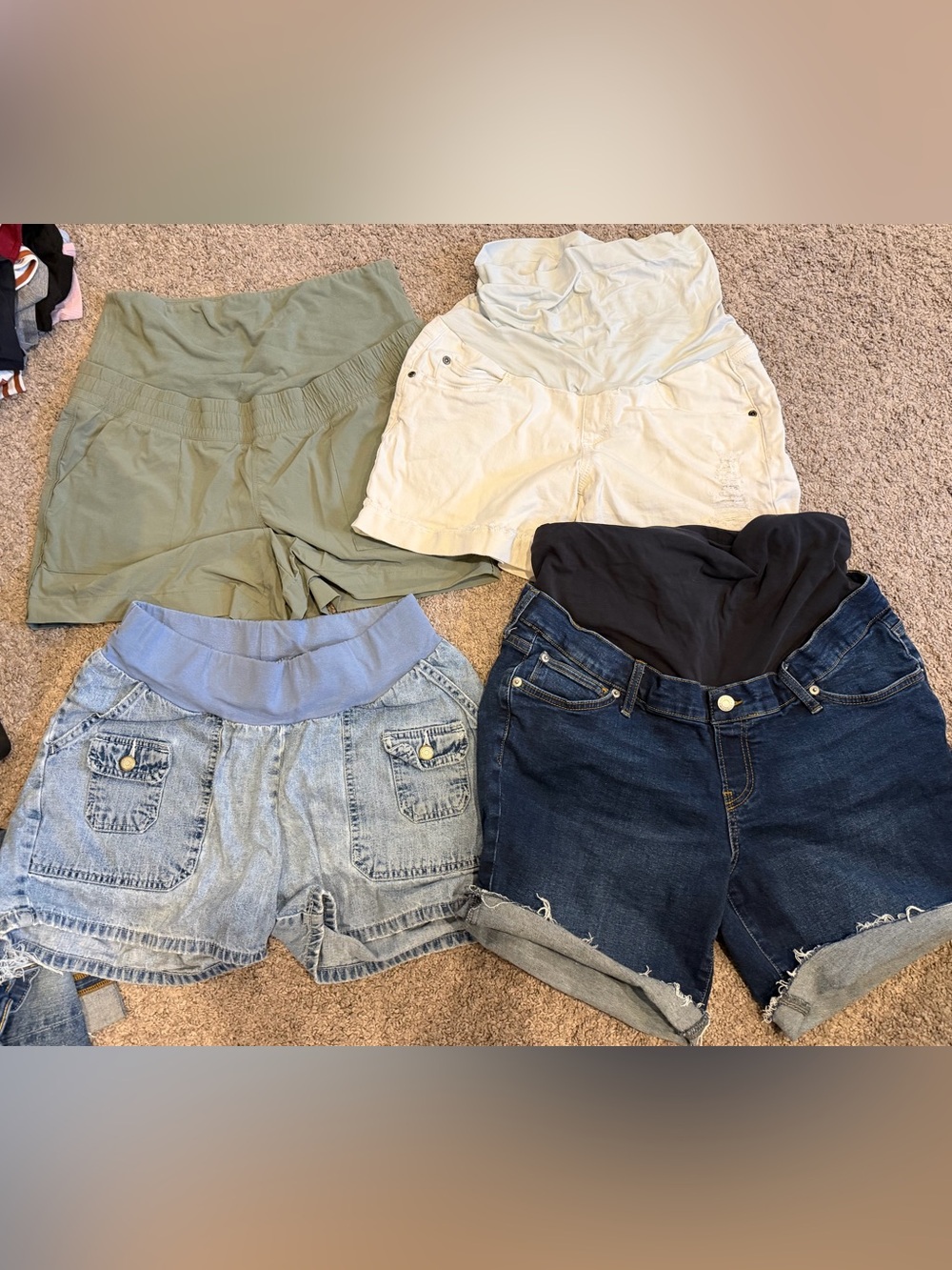 Maternity Shorts Bundle - White, Olive, Light Blue, Dark Denim